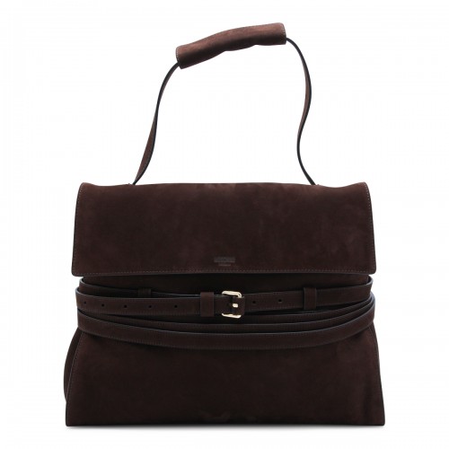 CHOCOLATE LEATHER TOP HANDLE BAG
