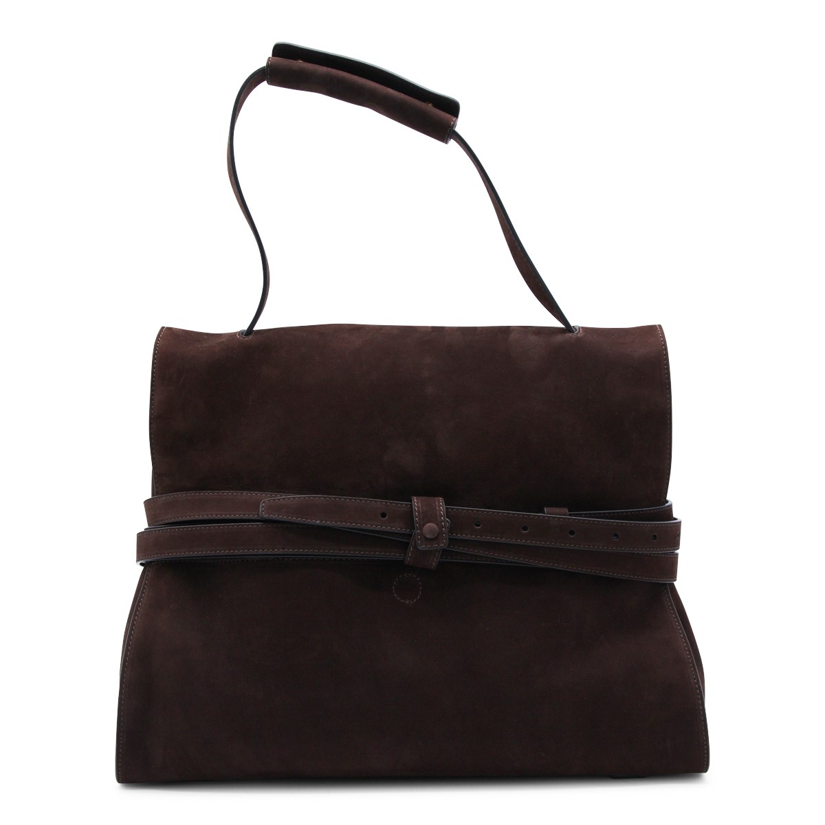 CHOCOLATE LEATHER TOP HANDLE BAG