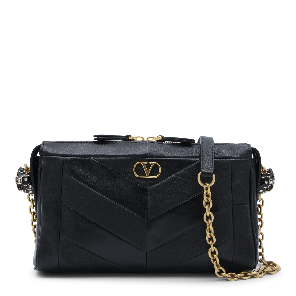 BLACK LEATHER PANTHEA SMALL SHOULDER BAG
