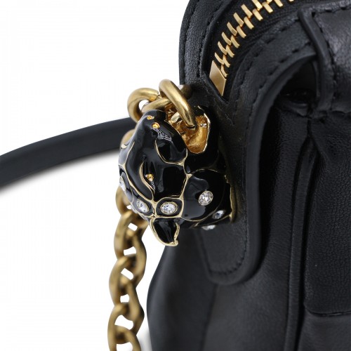 BLACK LEATHER PANTHEA SMALL SHOULDER BAG