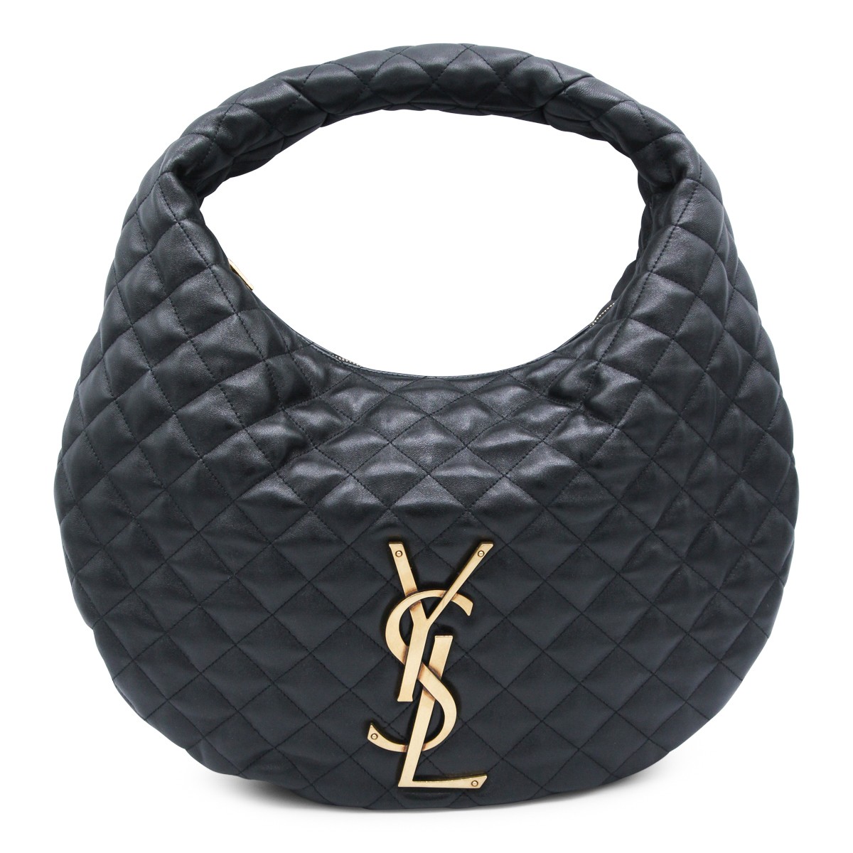 BLACK LEATHER ICARE HOBO SHOULDER BAG