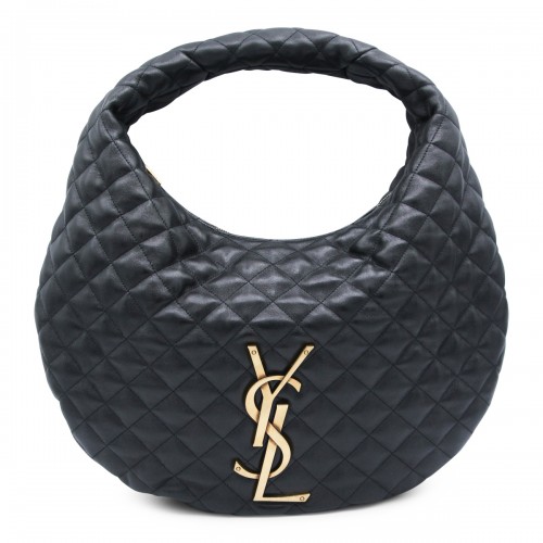 BLACK LEATHER ICARE HOBO SHOULDER BAG