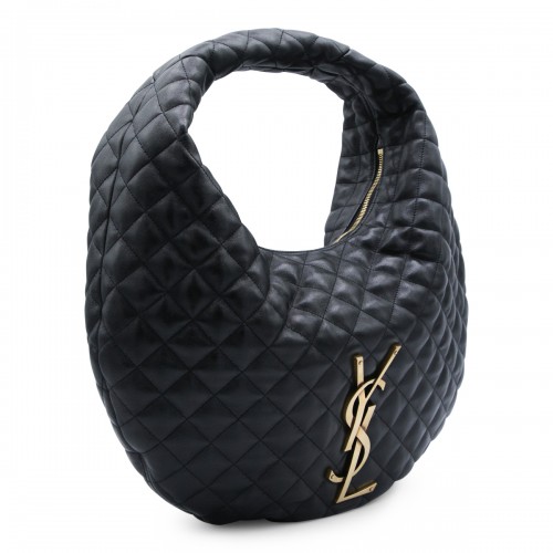 BLACK LEATHER ICARE HOBO SHOULDER BAG