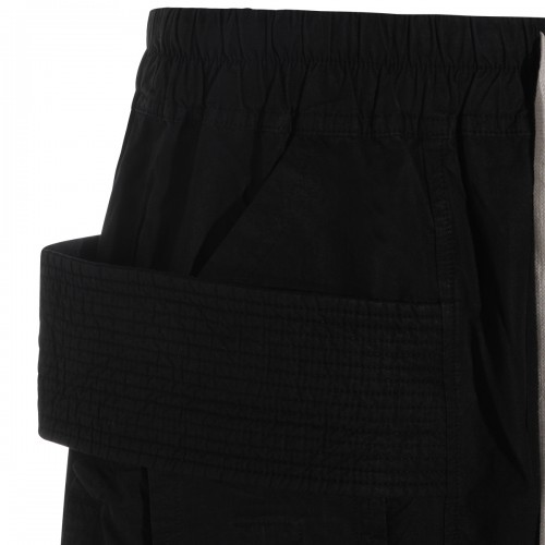 BLACK COTTON CREATCH WIDE DRAWSTRING CARGO PANTS