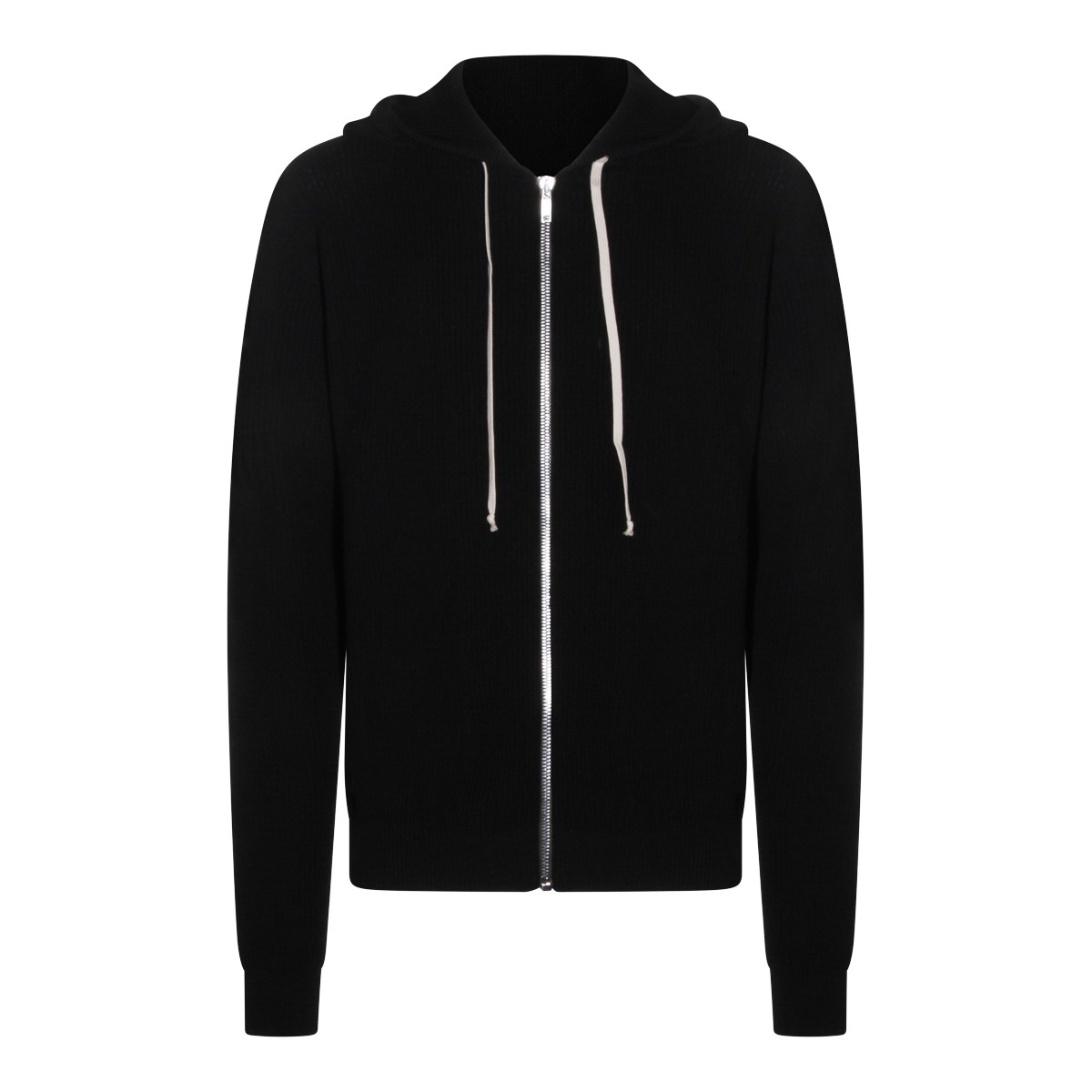 BLACK VIRGIN WOOL HOODED SWEATER