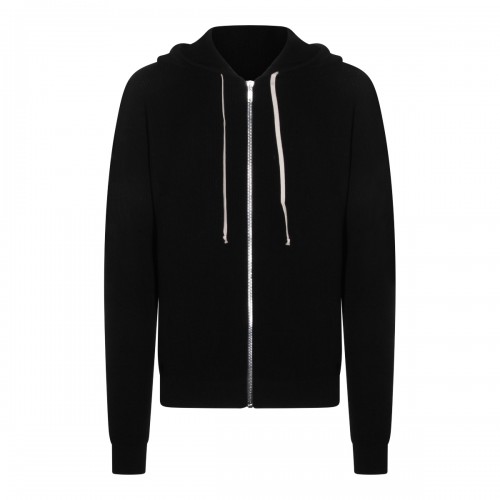 BLACK VIRGIN WOOL HOODED SWEATER