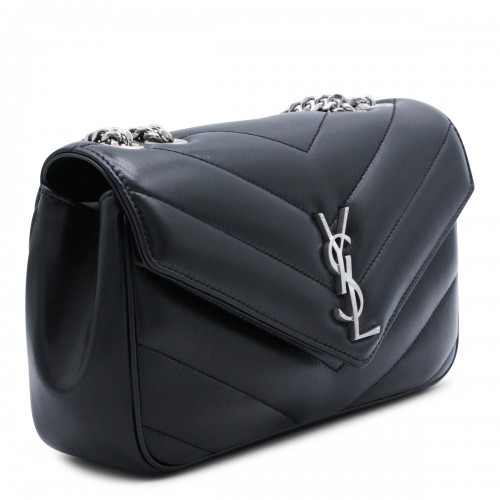 BLACK LEATHER LOULOU SMALL TOP HANDLE BAG