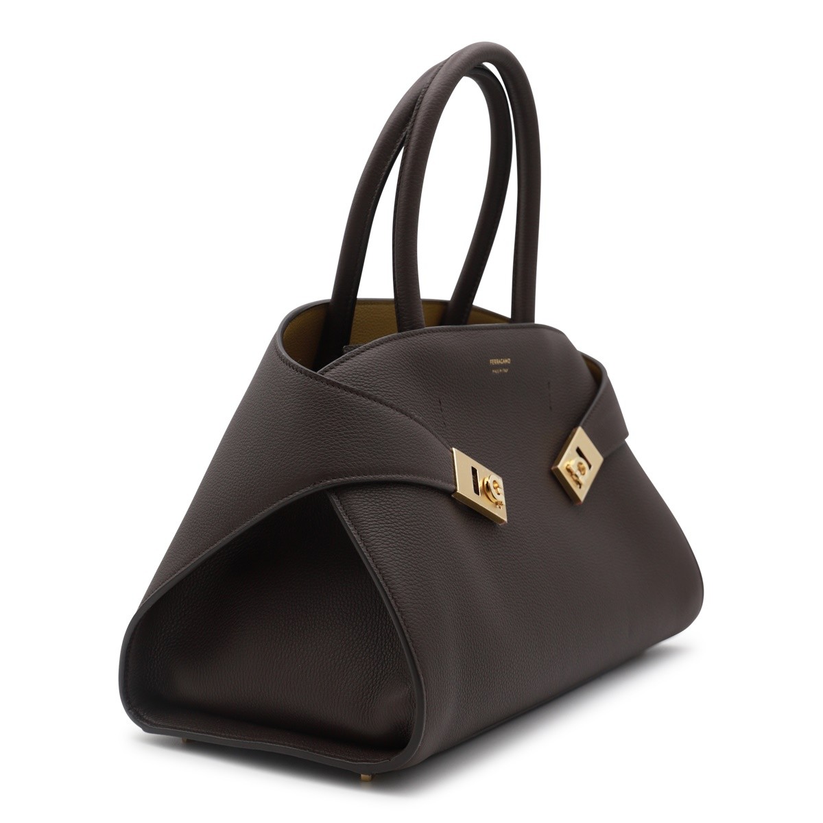 DARK BROWN LEATHER HUG S TOP HANDLE BAG