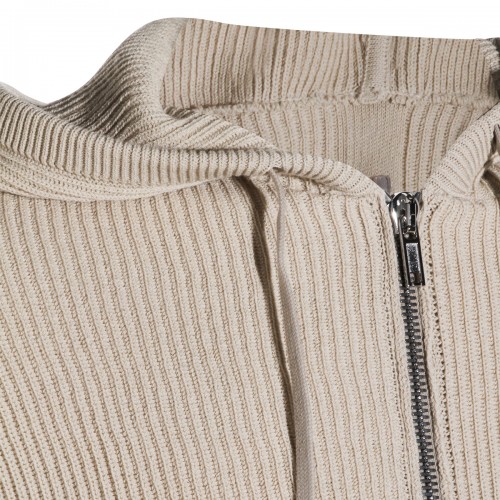 SAND VIRGIN WOOL HOODED SWEATER