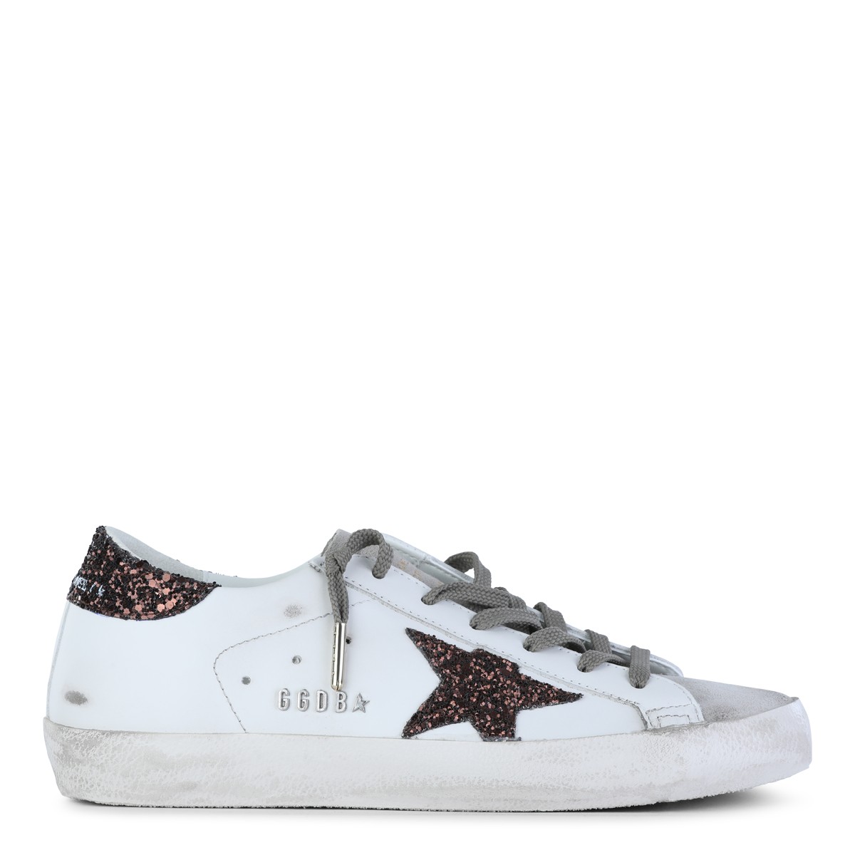 WHITE AND BRONZE SUPER STAR SNEAKERS