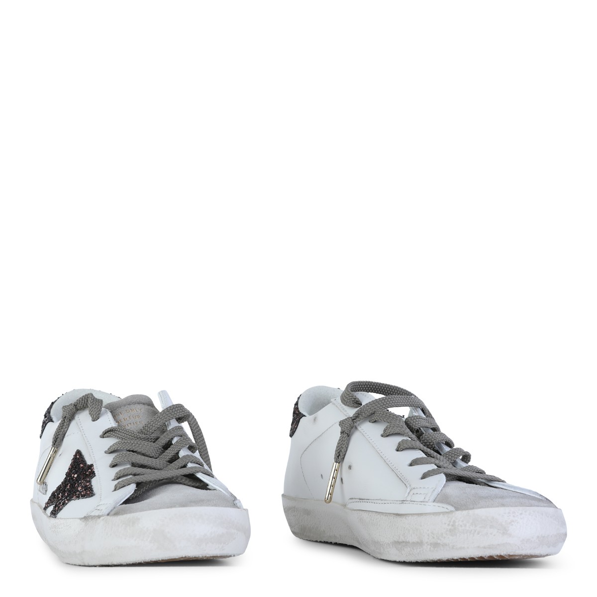 WHITE AND BRONZE SUPER STAR SNEAKERS
