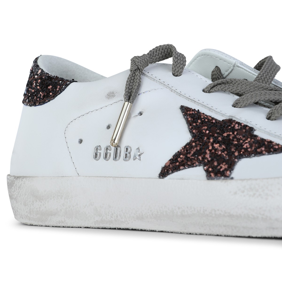 WHITE AND BRONZE SUPER STAR SNEAKERS