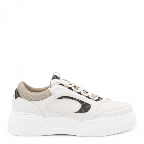 WHITE AND BEIGE LEATHER FENDI FORCE SNEAKERS