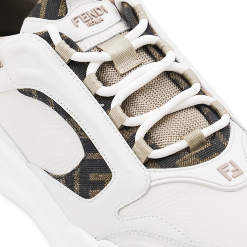 WHITE AND BEIGE LEATHER FENDI FORCE SNEAKERS