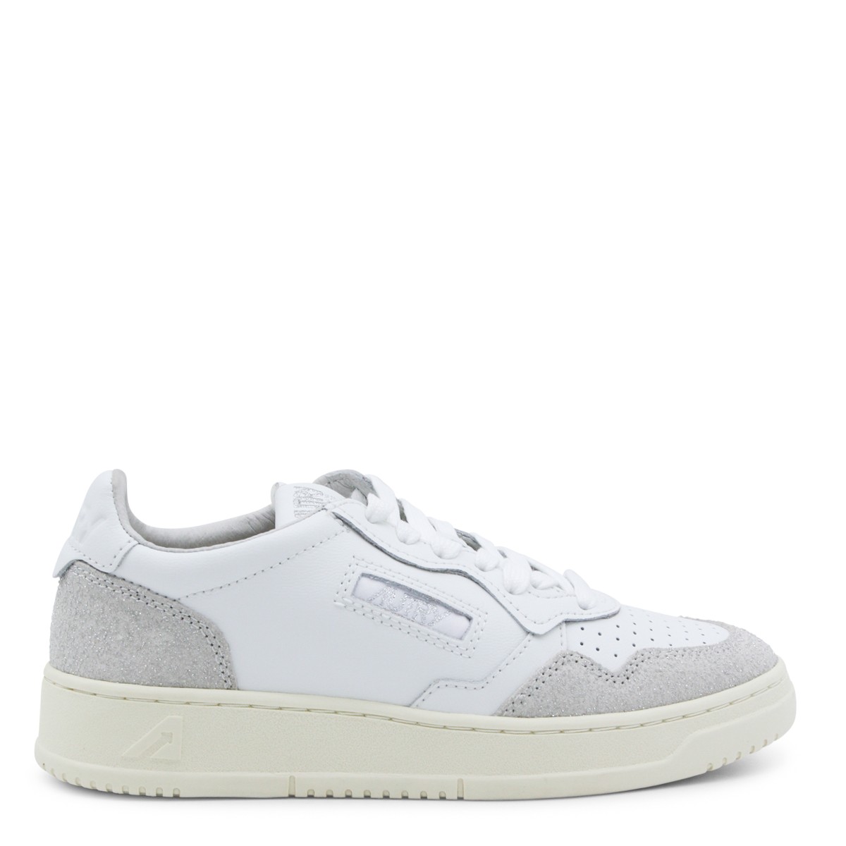 WHITE AND GREY LEATHER SNEAKERS
