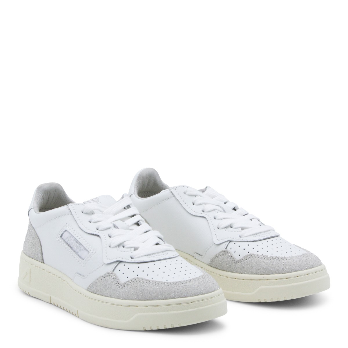 WHITE AND GREY LEATHER SNEAKERS