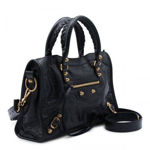 BLACK LEATHER CITY S TOP HANDLE BAG