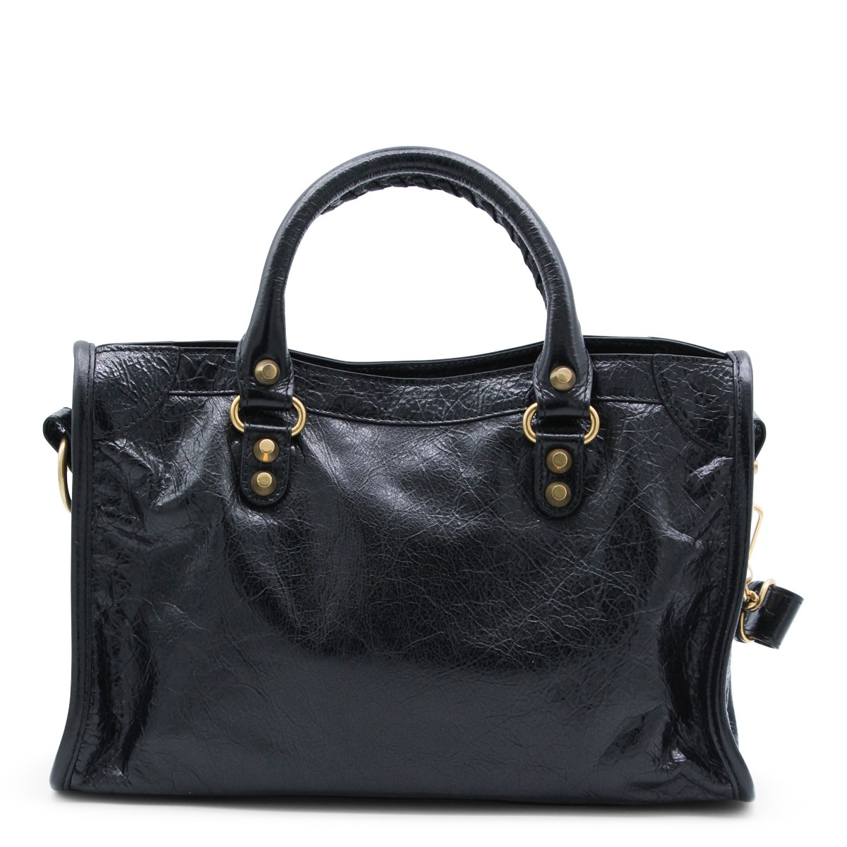 BLACK LEATHER CITY S TOP HANDLE BAG