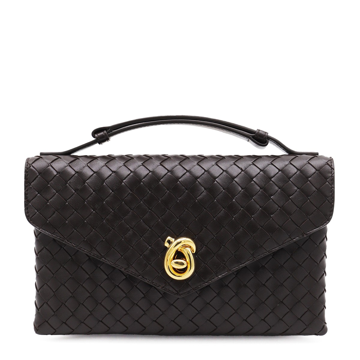 DARK BROWN LEATHER KNOT LOCK BAG