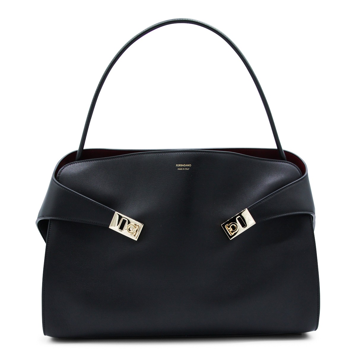 BLACK LEATHER HUG M SHOULDER BAG