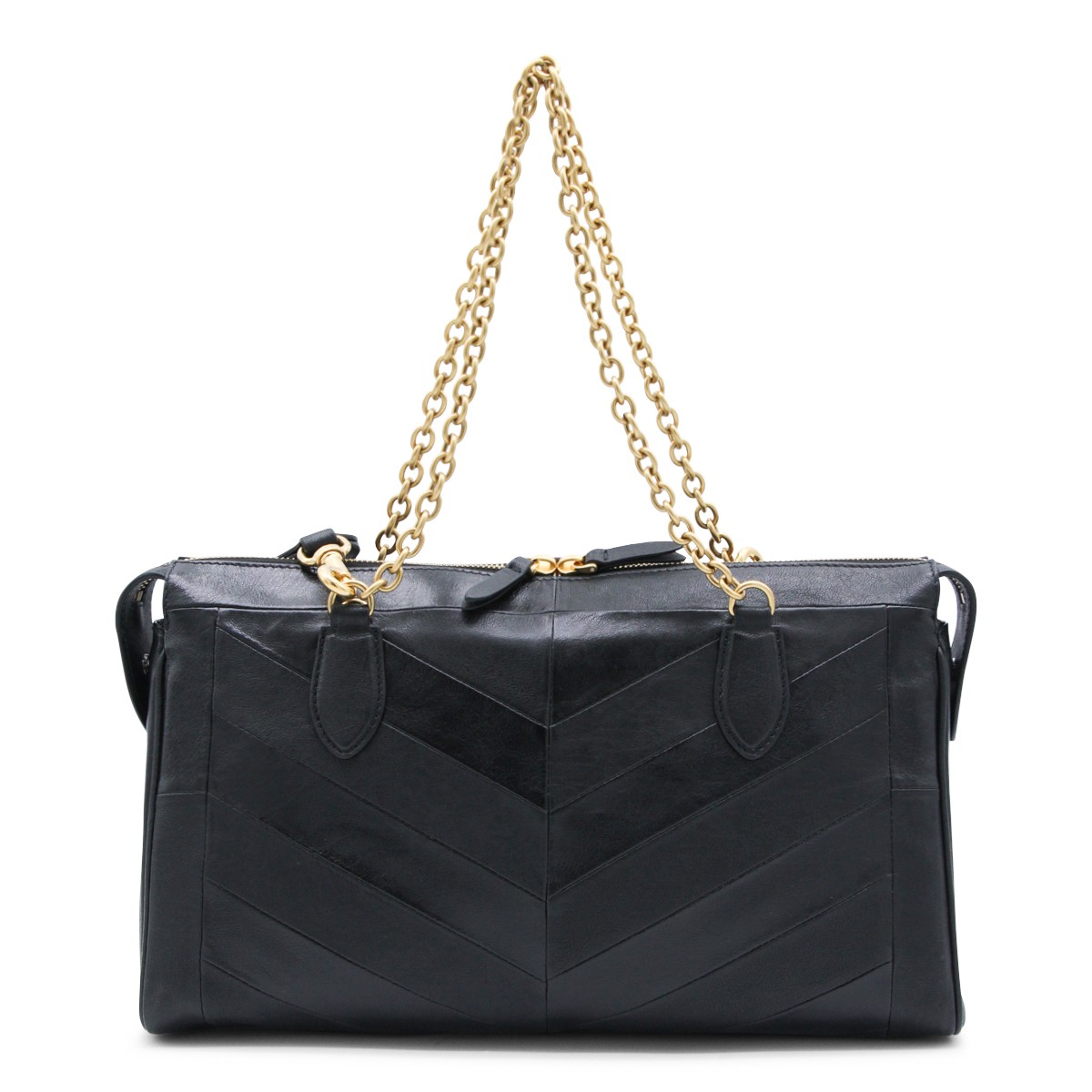 BLACK LEATHER PANTHEA SHOULDER BAG