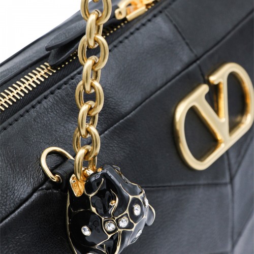 BLACK LEATHER PANTHEA SHOULDER BAG