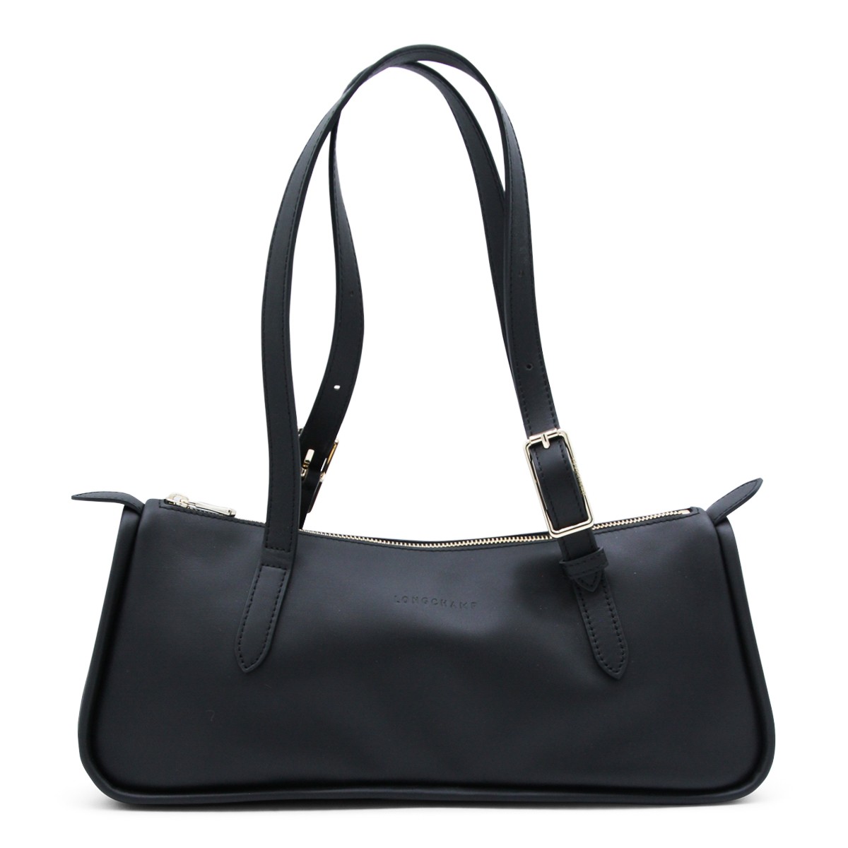 BLACK LEATHER LONG SAC SHOULDER BAG