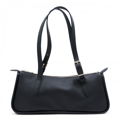 BLACK LEATHER LONG SAC SHOULDER BAG