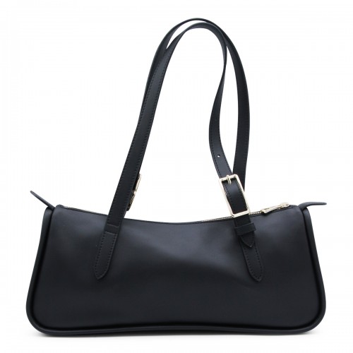 BLACK LEATHER LONG SAC SHOULDER BAG