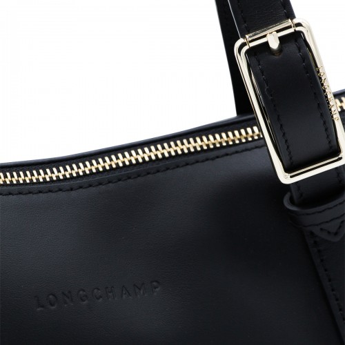 BLACK LEATHER LONG SAC SHOULDER BAG