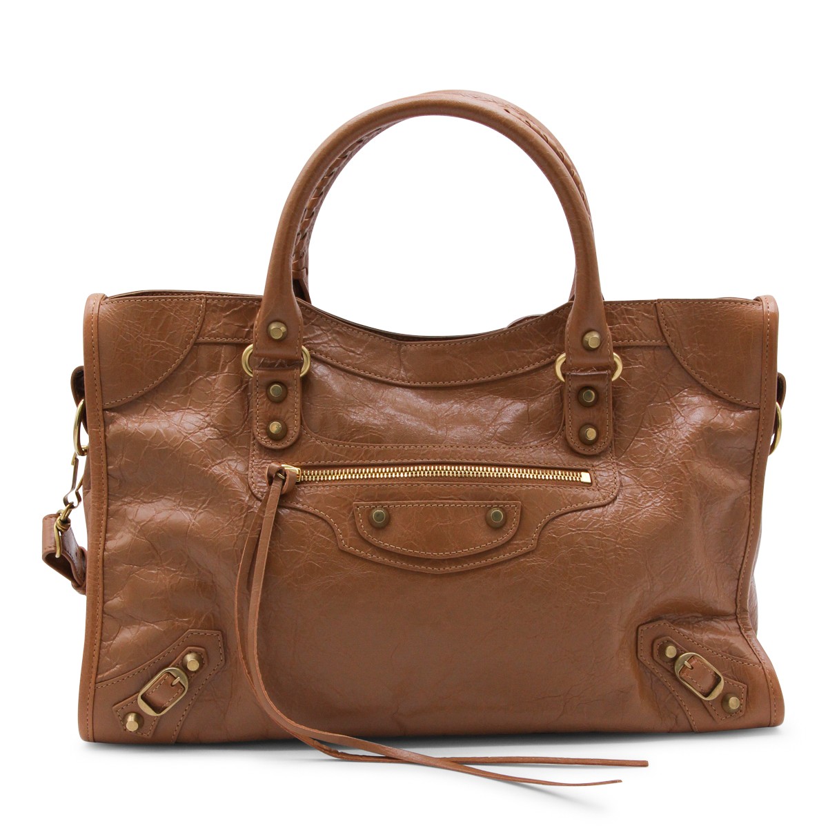 BROWN LEATHER CITY M TOP HANDLE BAG