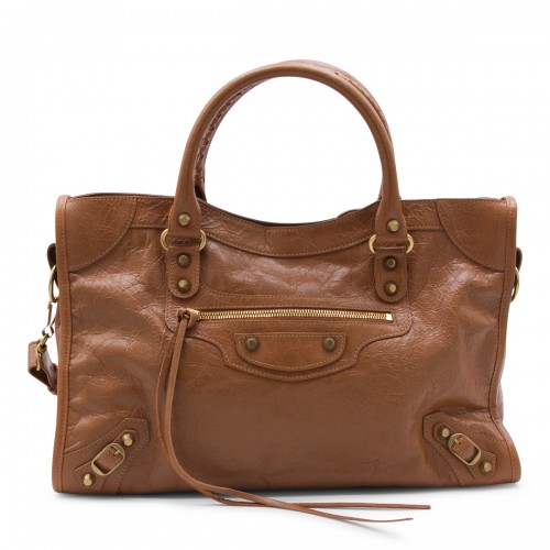 BROWN LEATHER CITY M TOP HANDLE BAG