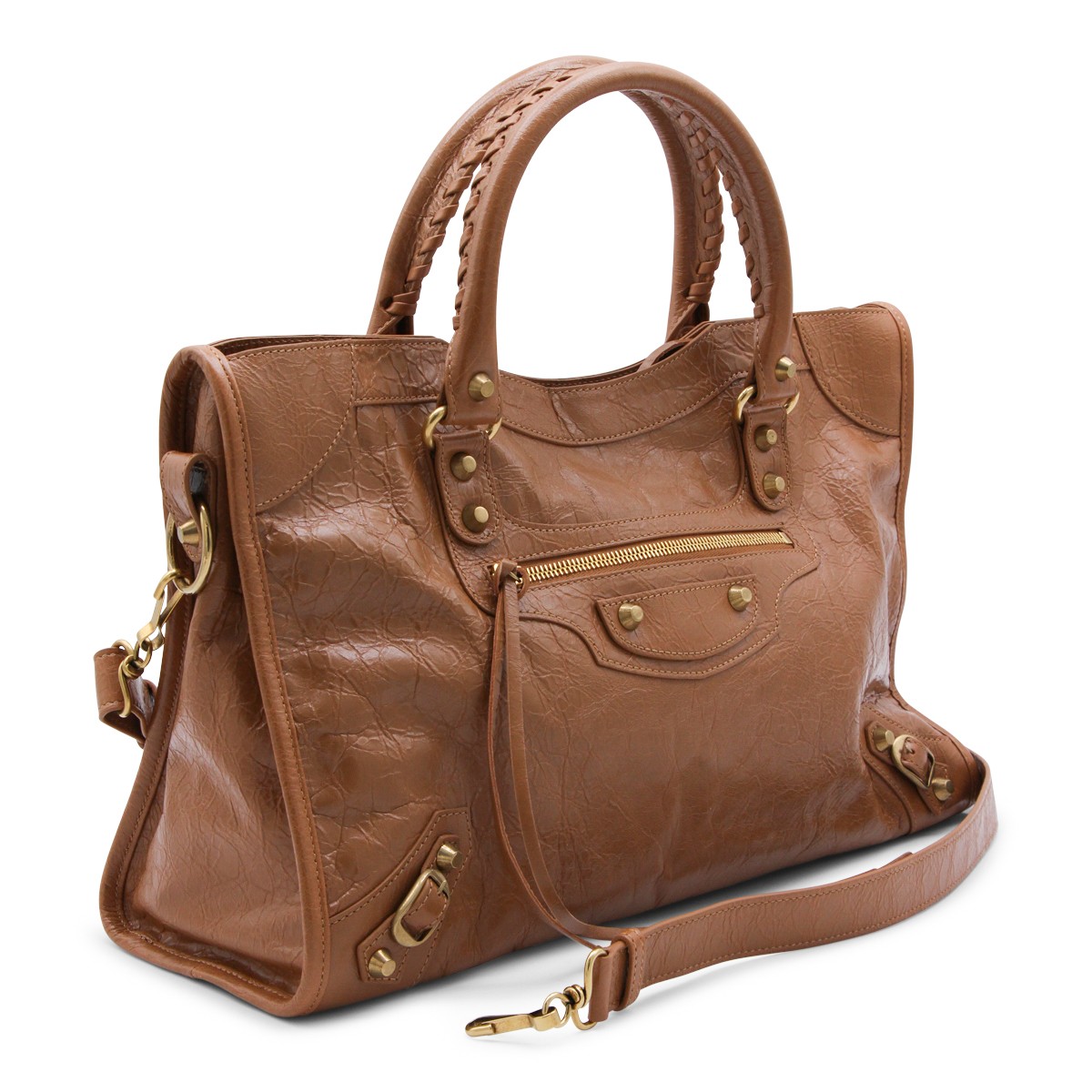 BROWN LEATHER CITY M TOP HANDLE BAG