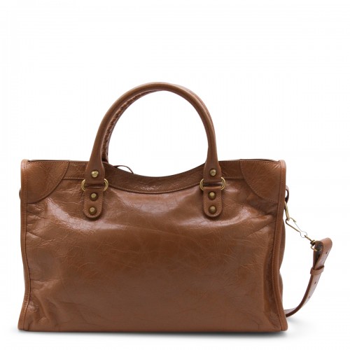 BROWN LEATHER CITY M TOP HANDLE BAG