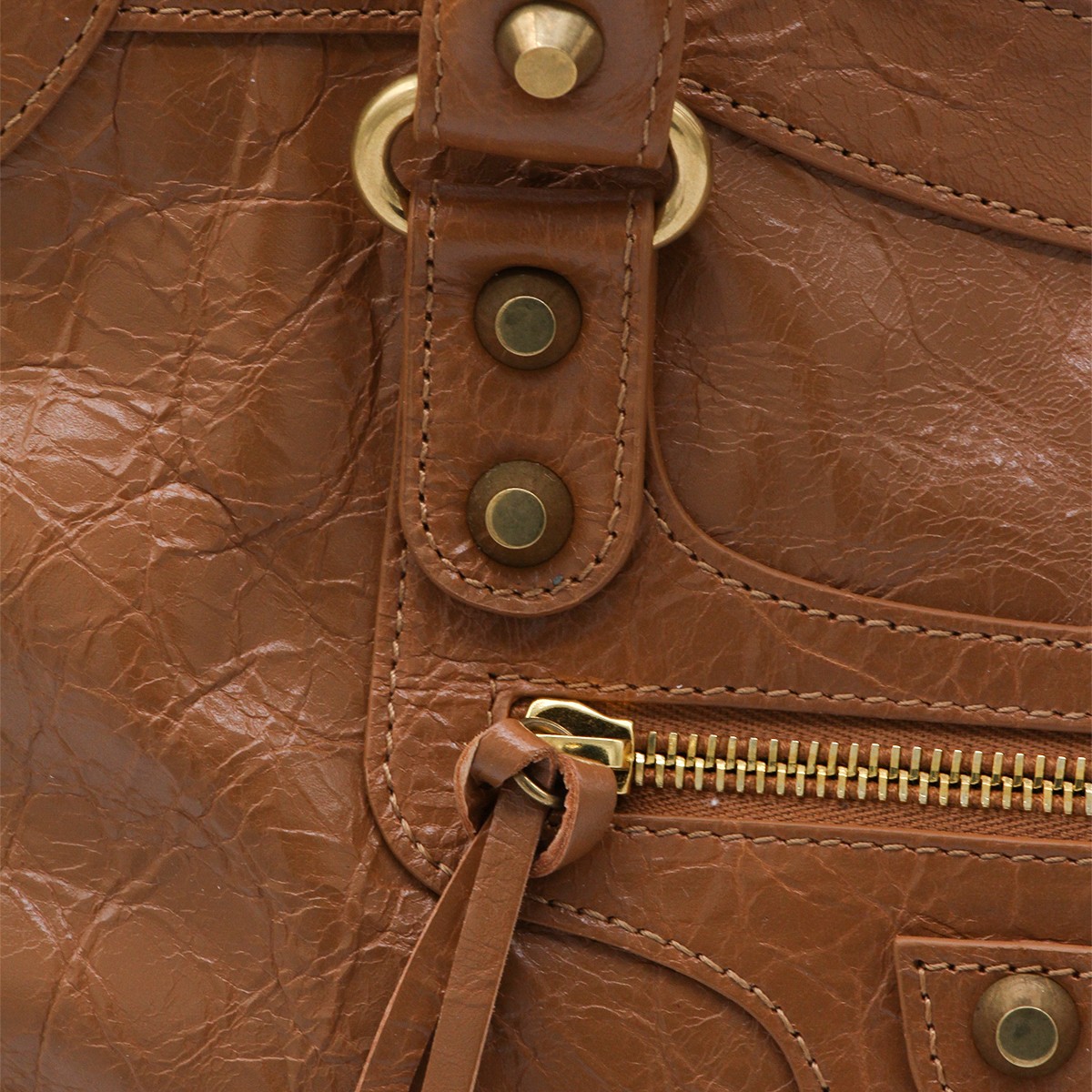 BROWN LEATHER CITY M TOP HANDLE BAG