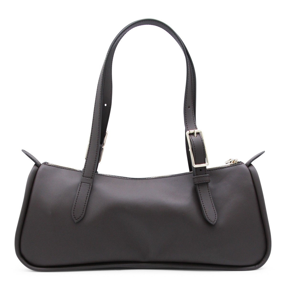 DARK BROWN LEATHER LONG SAC SHOULDER BAG
