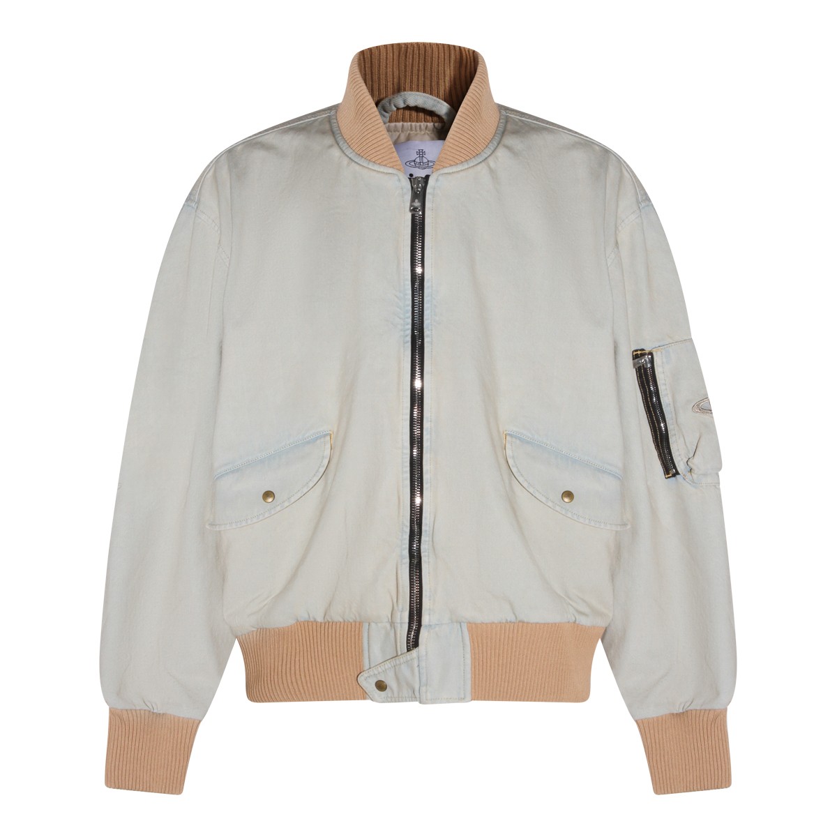 LIGHT BLUE AND BEIGE COTTON DENIM JACKET