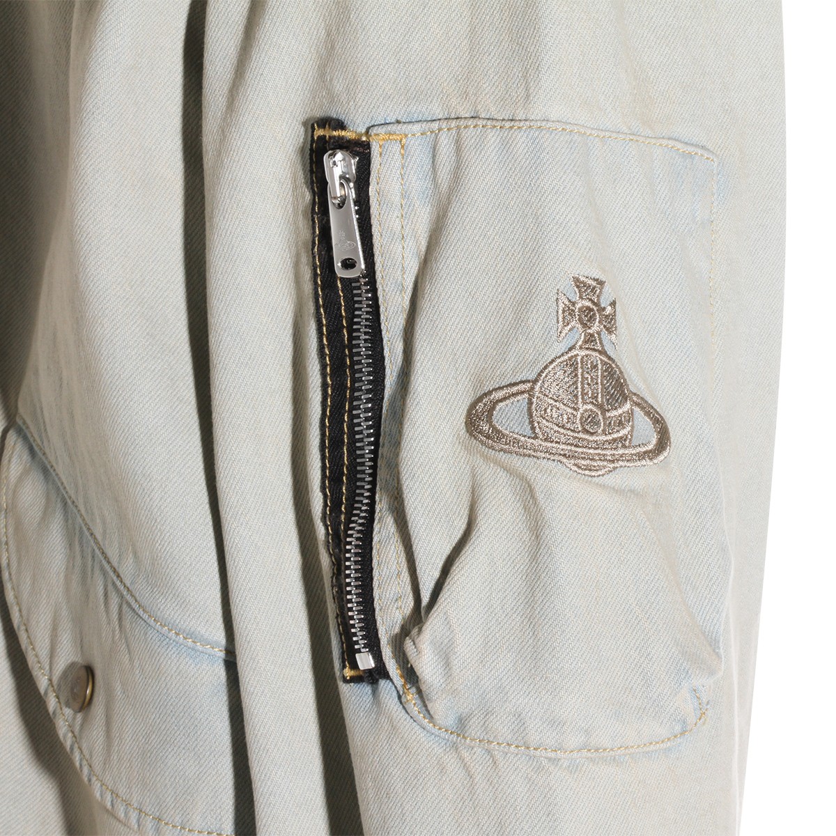 LIGHT BLUE AND BEIGE COTTON DENIM JACKET