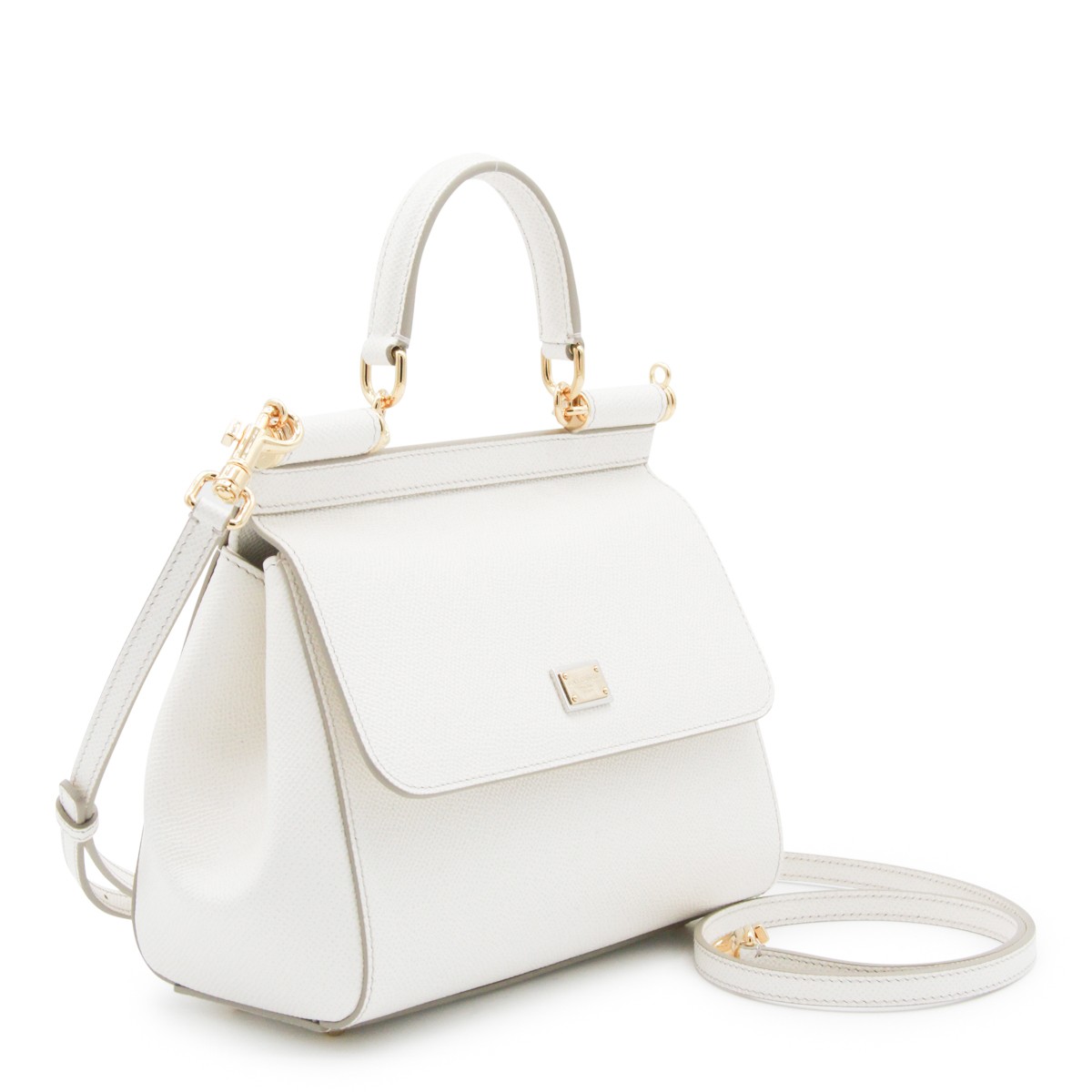 WHITE LEATHER SICILY TOP HANDLE BAG
