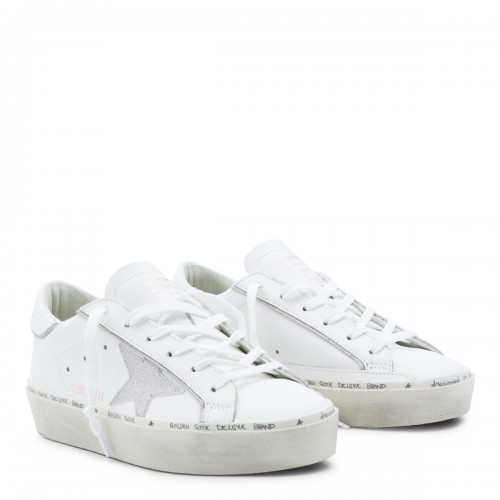 WHITE AND PLATINUM LEATHER HI STAR SNEAKERS