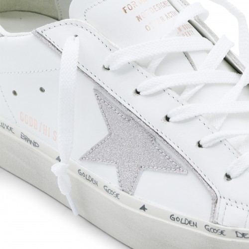 WHITE AND PLATINUM LEATHER HI STAR SNEAKERS