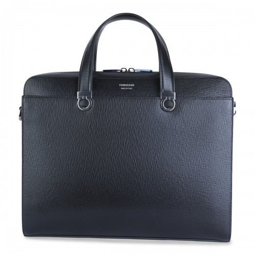 BLACK LEATHER TOP HANDLE BAG