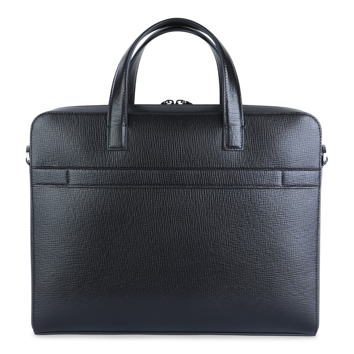 BLACK LEATHER TOP HANDLE BAG