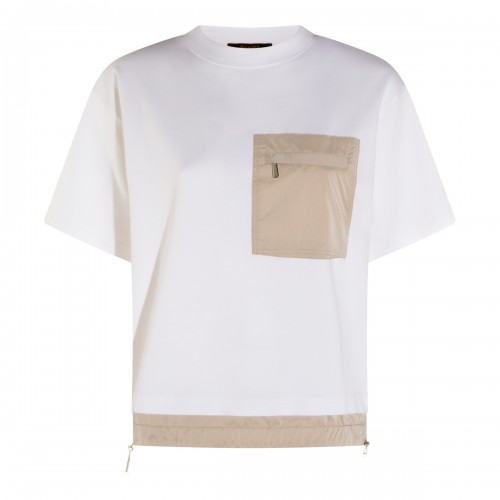 WHITE AND BEIGE COTTON T-SHIRT