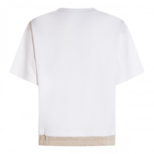 WHITE AND BEIGE COTTON T-SHIRT