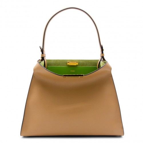 BEIGE AND GREEN LEATHER WAY LARGE SHOULDER BAG
