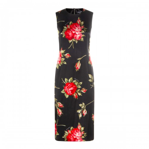 BLACK AND RED VISCOSE MIDI DRESS