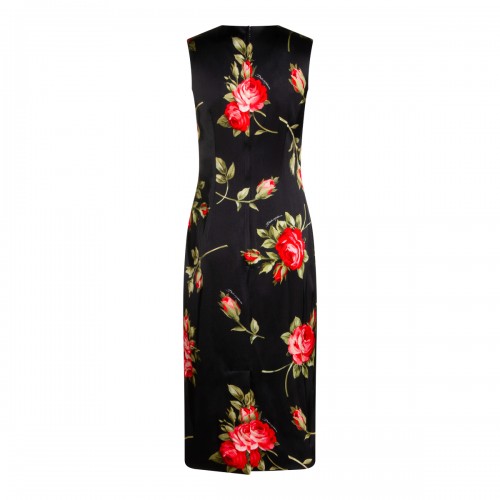 BLACK AND RED VISCOSE MIDI DRESS