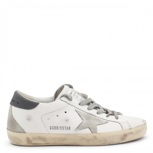 WHITE AND GREY LEATHER SUPER STAR SNEAKERS