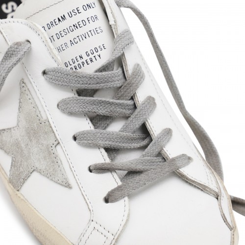 WHITE AND GREY LEATHER SUPER STAR SNEAKERS